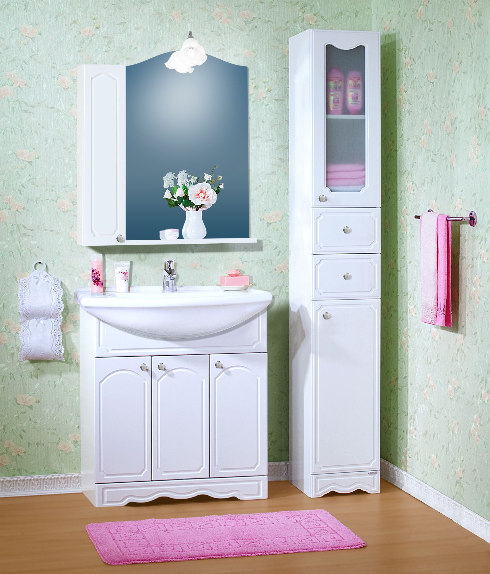 Мебель для ванной Бриклаер Лючия 80 белая, зеркало со шкафчиком