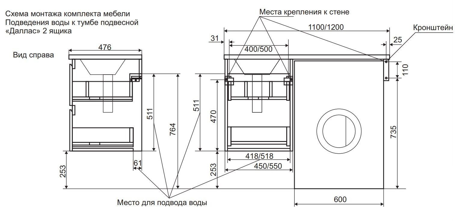 Тумба с раковиной Эстет Dallas Luxe 140 см