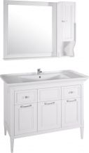 Мебель для ванной ASB-Woodline Гранда 105 со шкафчиком, белая, патина серебро